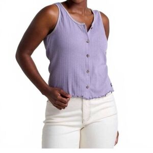 Toad & Co Foothill Pointelle Button Tank Top Womens XL Aster Lettuce Hem